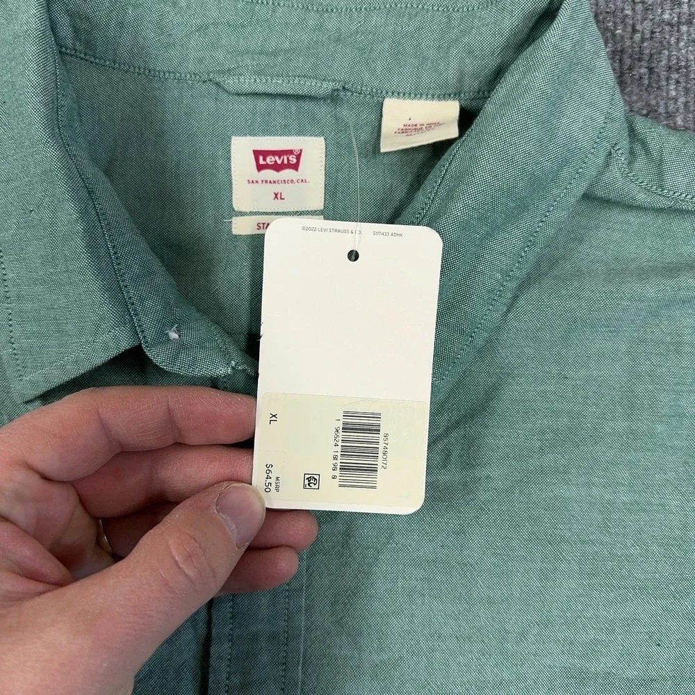 Levis Shirt Mens‎ XL Green The One Pocket Poplin Long Sleeve Button Up NEW